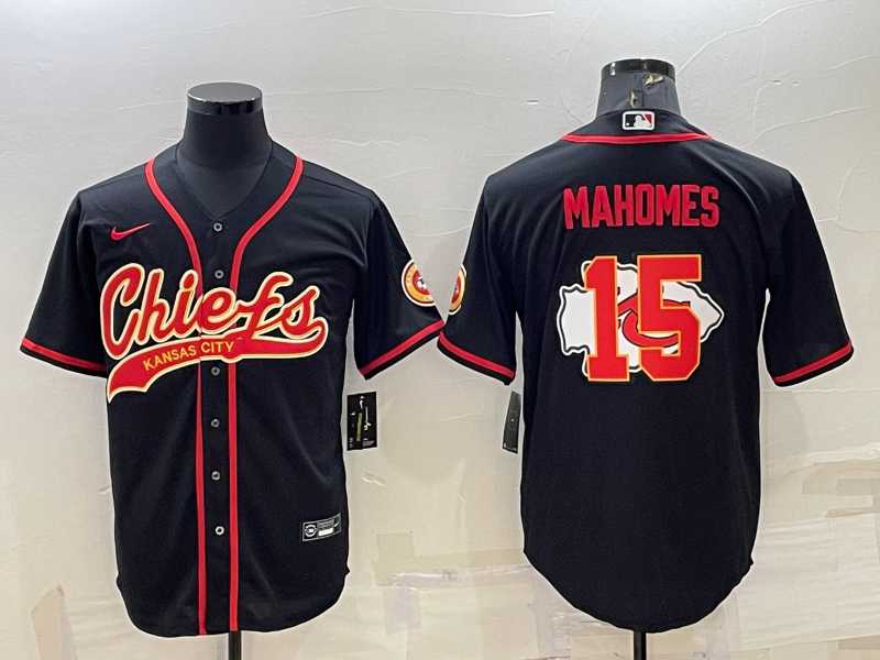 Men%27s Kansas City Chiefs #15 Patrick Mahomes Black Team Big Logo With Patch Cool Base Stitched Baseball Jersey->jacksonville jaguars->NFL Jersey